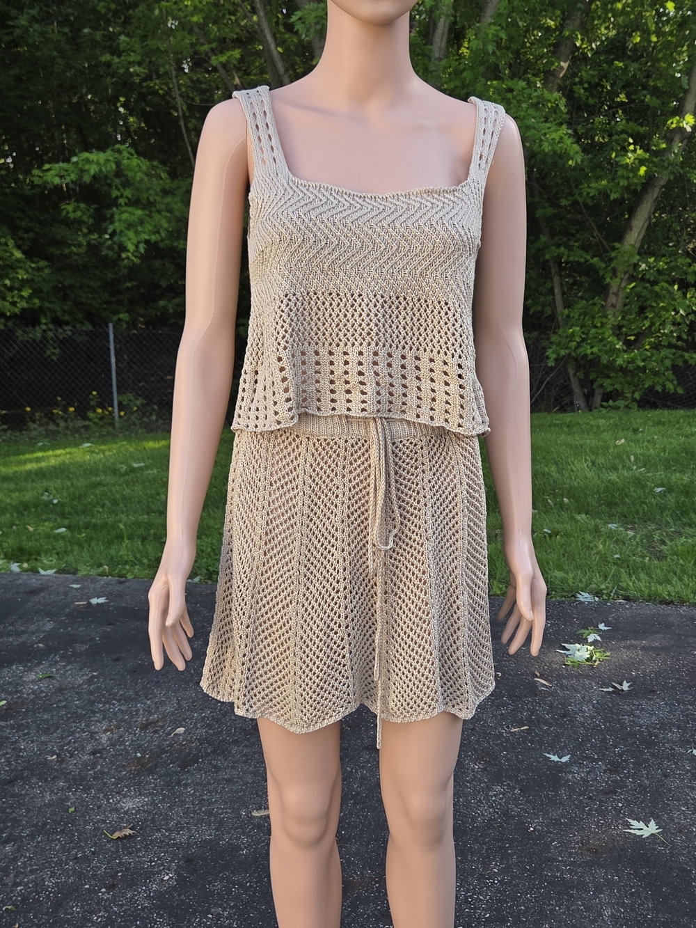 SHEIN Beige Crochet Mini Dress